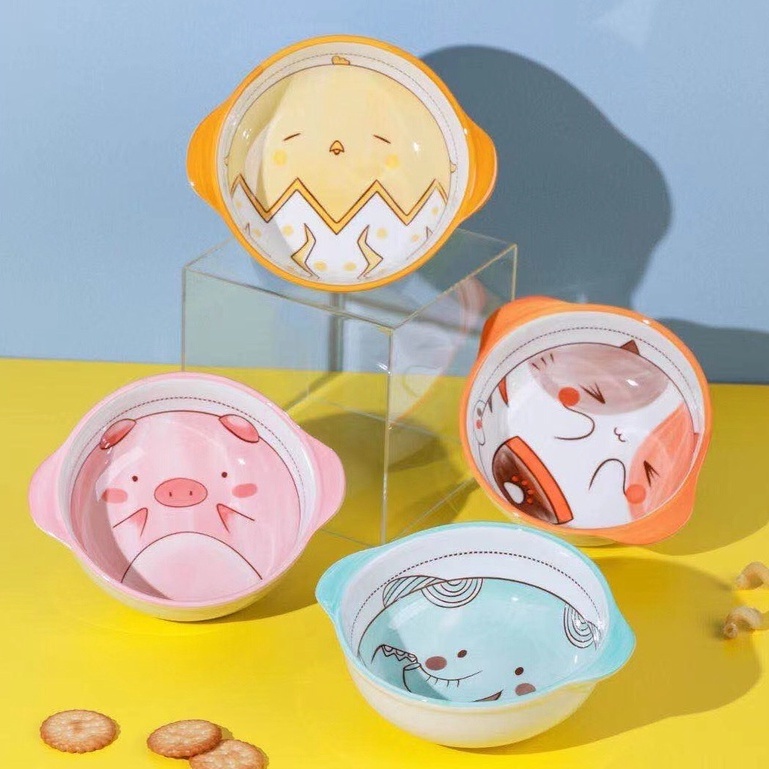 Bát Sứ Ăn Dặm Cho Bé Có Quai Cầm Ấm Baby Dung Tích 310ml Hình Động Vật Dễ Thương Ấm Gift Decor