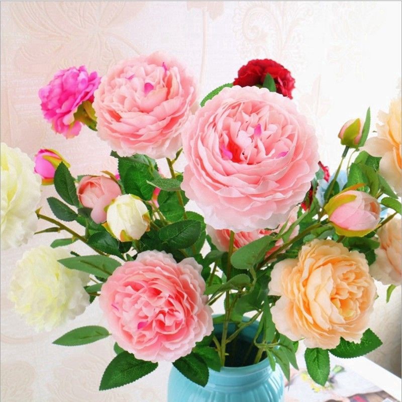 3 Heads Pink White Peonies Silk Flower /Rose Artificial Flowers  / silk peony artificial flowers / Wedding Garden Decoration / Fake Flower Bouquet Peony Color