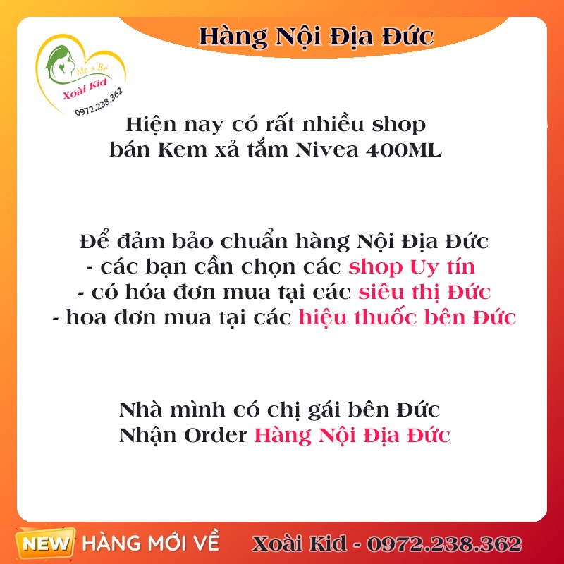Kem tắm xả Nivea chăm sóc và dưỡng da toàn thân của Đức- Date mới nhất Đủ Bill