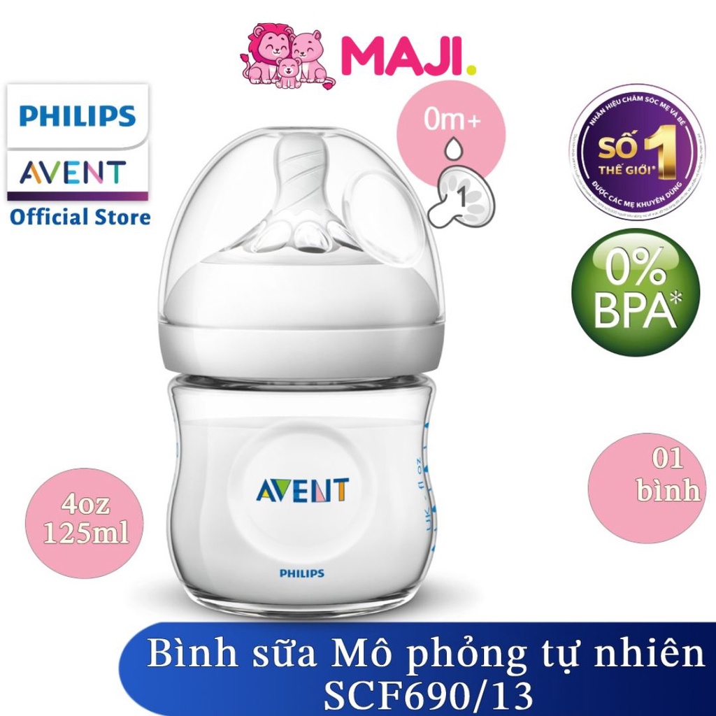 Bình sữa thiết kế mô phỏng tự nhiên bằng nhựa Philips Avent SCF69013 (bình đơn 125ml)