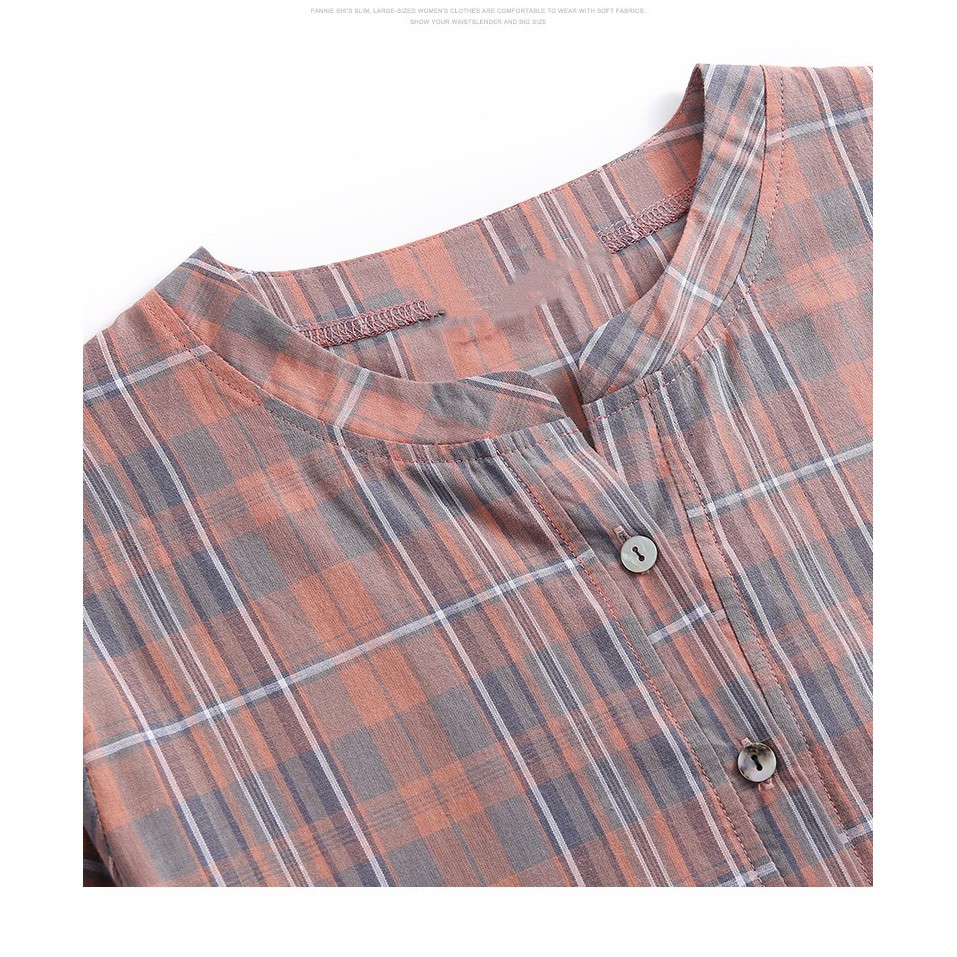 Áo sơ mi caro tay dài kích thước rộng phong cách phương tây dành cho nữ