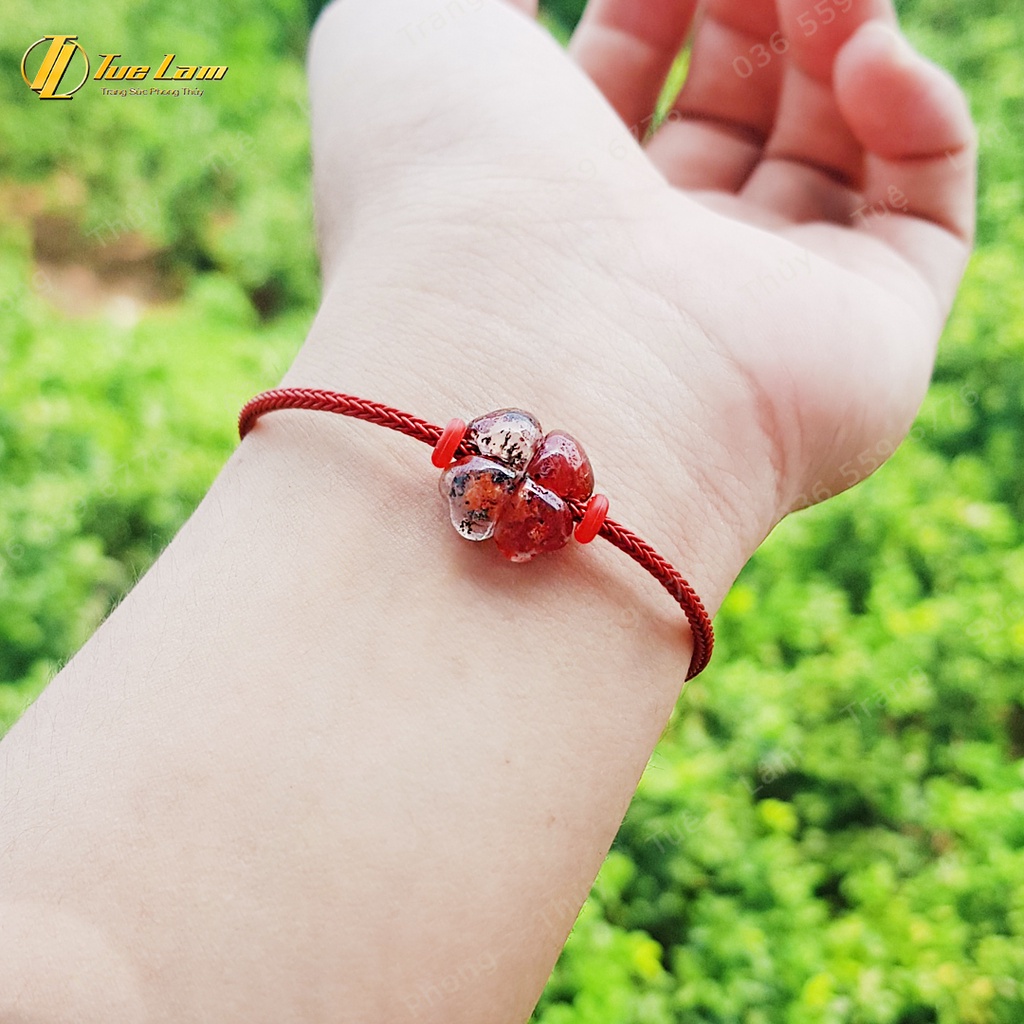 Vòng tay cỏ 4 lá may mắn ưu linh màu đỏ hợp mệnh hỏa thổ mang lại hạnh phúc bình an - Tuệ Lâm