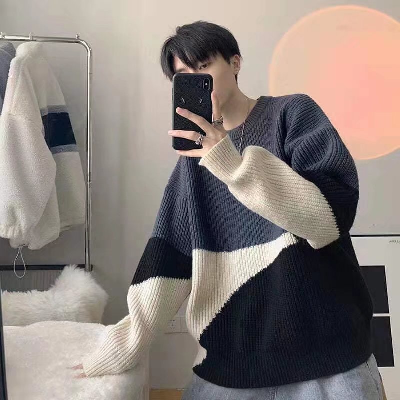 Áo len nam ulzzang form rộng cổ tròn dài tay phối màu độc lạ đẹp