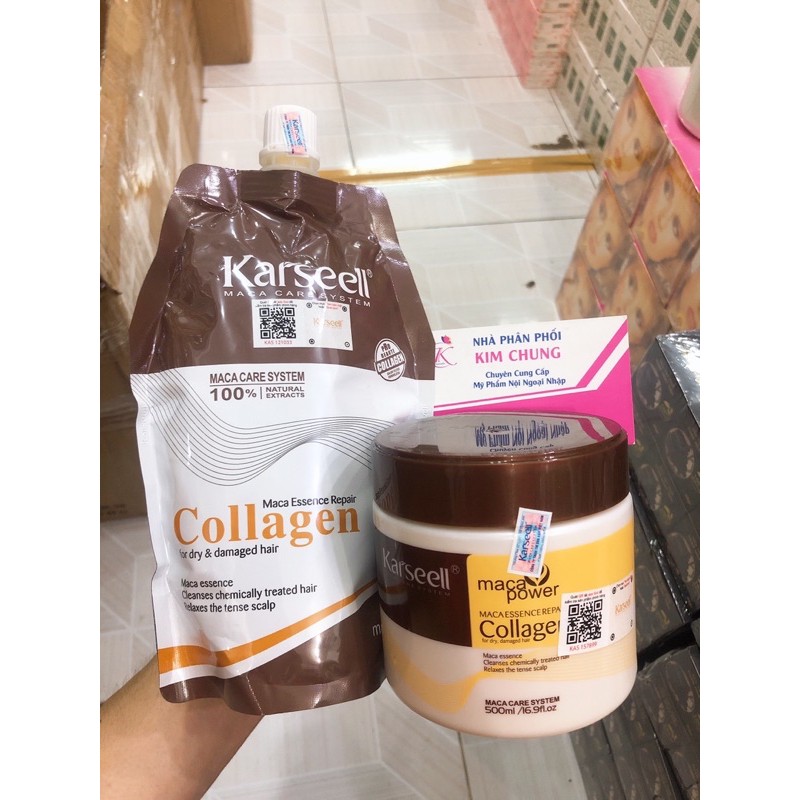 FreeShip Kem Hấp - Ủ- Xả Phục Hồi Tóc Collagen Karseell Maca 500ml Hàng Chính Hãng