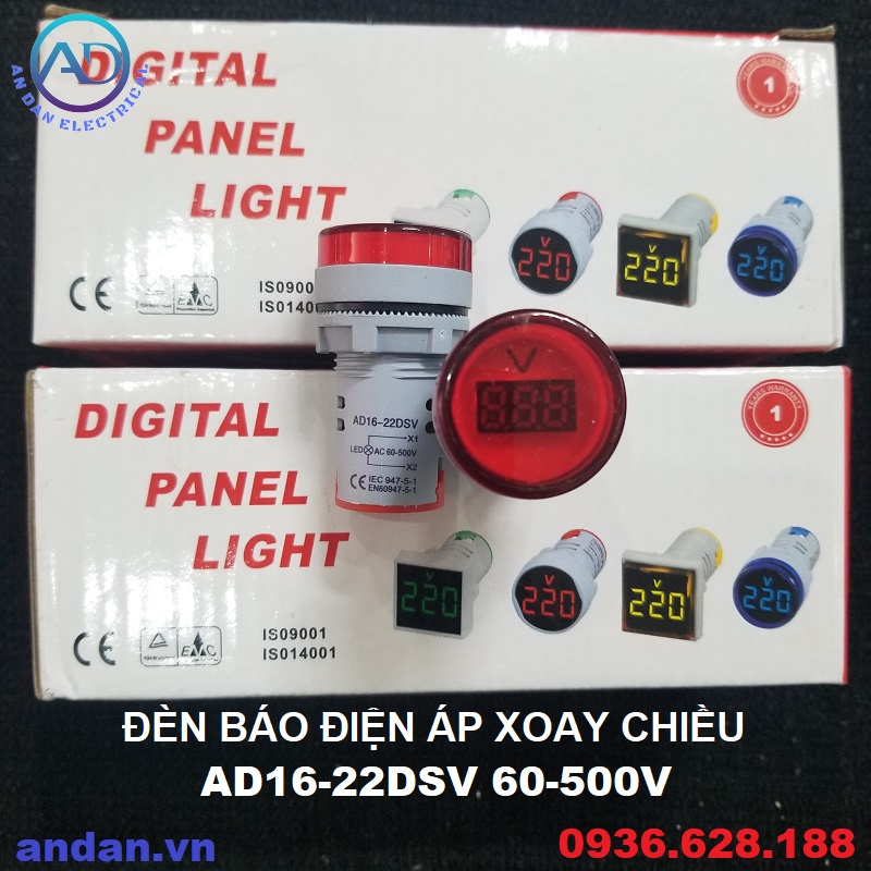 Đèn Báo Điện Áp Xoay Chiều, Đèn báo Volt AD16-22DSV 60-500V phi 22mm