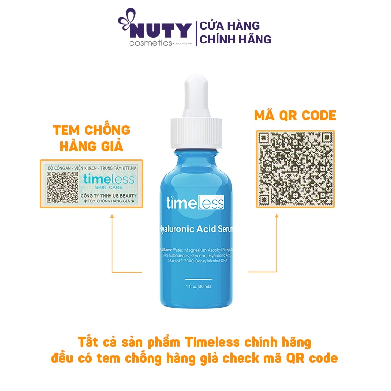 Tinh Chất Dưỡng Ẩm Làm Trắng Da Timeless Hyaluronic Acid + Vitamin C (30ml)