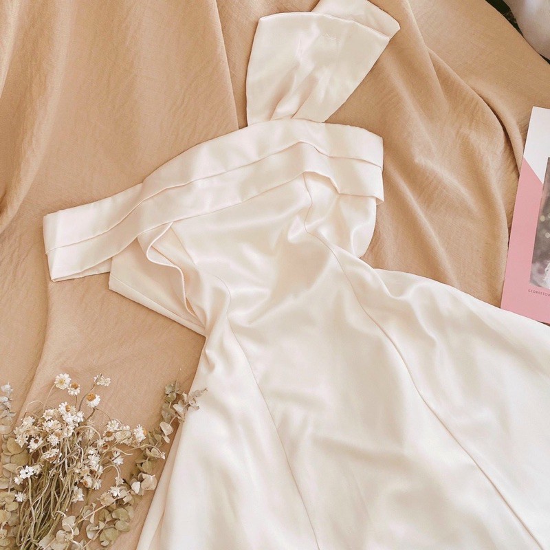 [Mã WASTMAY giảm 15% tối đa 30K đơn 150K] Đầm dự tiệc rớt vai nơ to dáng ngắn | BigBuy360 - bigbuy360.vn