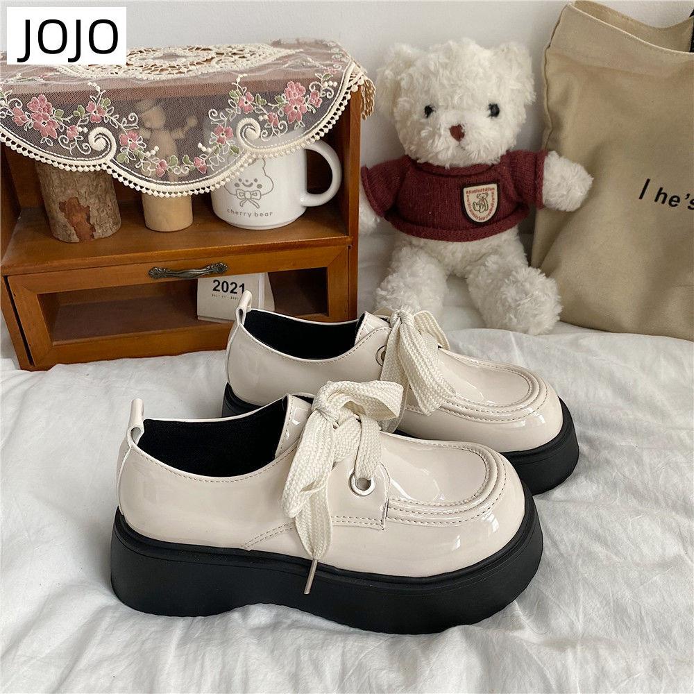 Giày Da Mũi Tròn Đế Dày Buộc Dây Phong Cách Lolita Nhật Bản Cho Bạn Gái