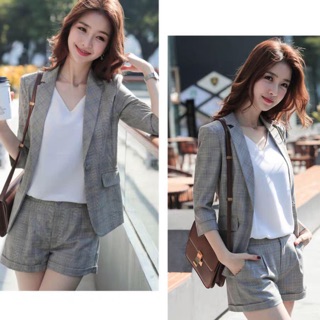 Set áo vest + quần short caro