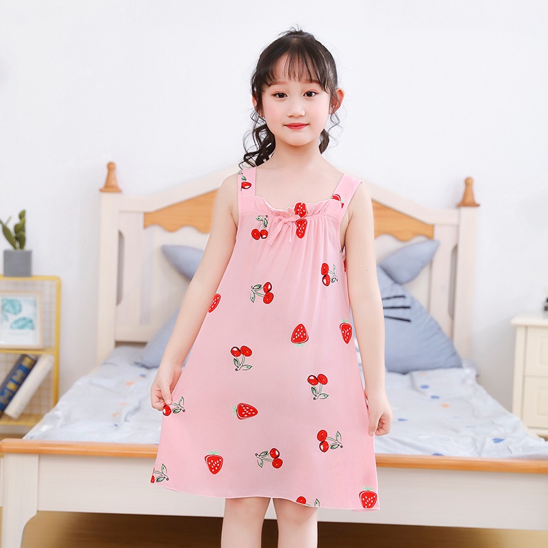 Đồ ngủ Cotton Lụa Mỏng Hai Dây Dành Cho Bé Gái
