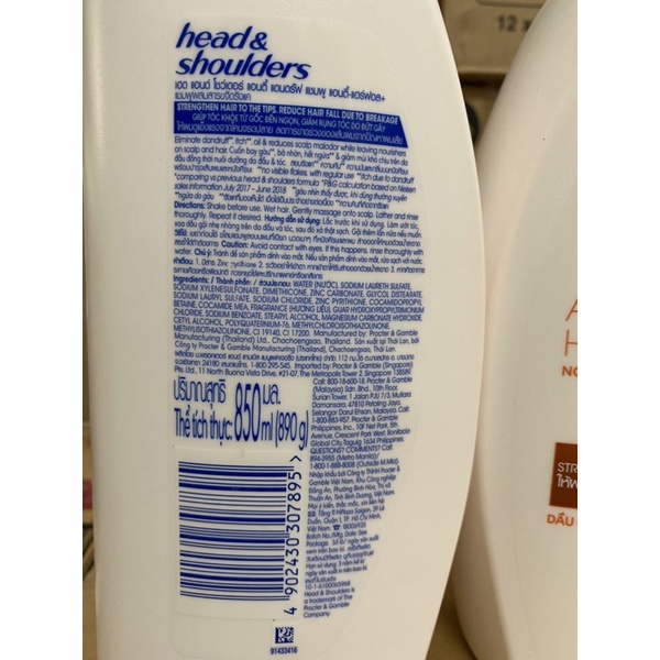 Dầu gội Head &amp; shoulders 850g ngăn dụng tóc thái lan ( mẫu mới )