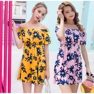 Bộ đồ bơi nữ trễ vai họa tiết hoa đẹp - có đệm, có quần đùi bên trong
