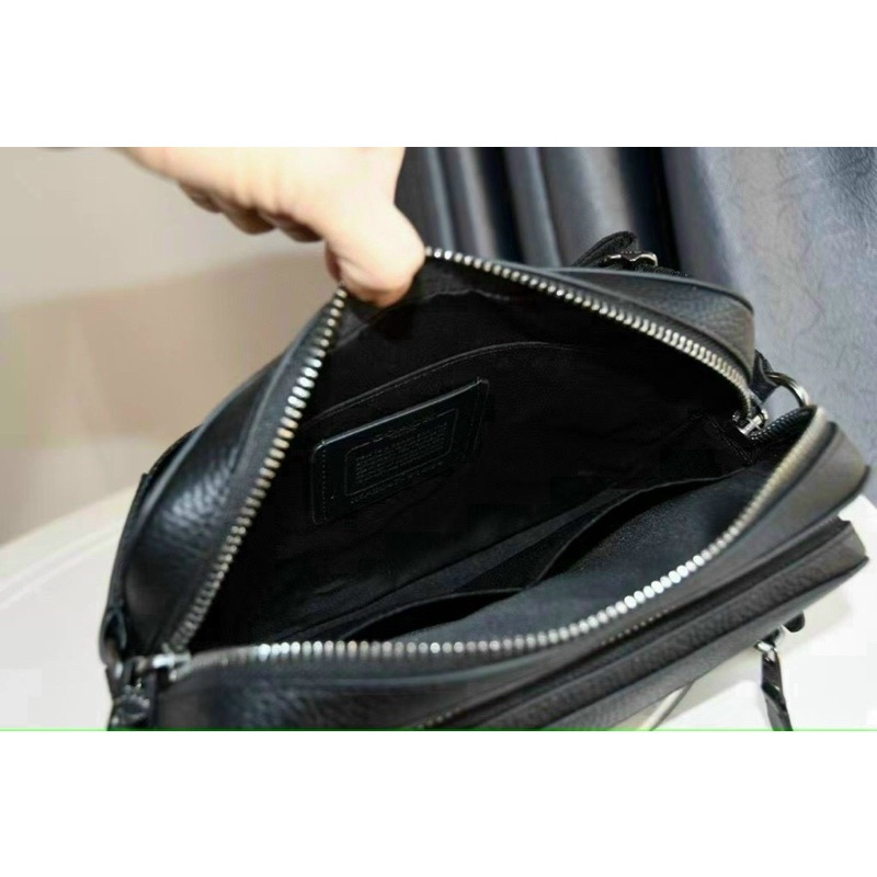 Cặp nam đeo chéo da thật, 2 ngăn rộng rãi màu đen trơn sang lắm