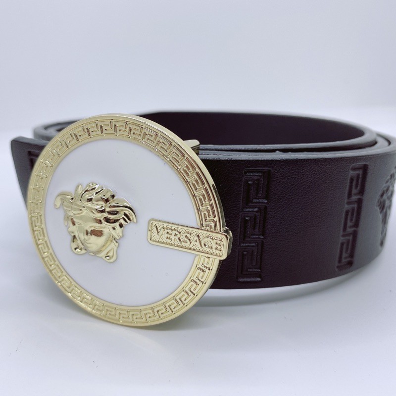 Thắt Lưng Nam Versace Hàng Hiệu Mẫu Mới Mặt Hình Cô Gái Trắng Vàng Dây Da Mềm Đẳng Cấp