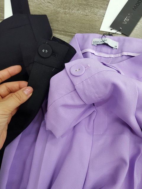 Quần culottes Vero một cúc bọc - dài che mắt cá chân