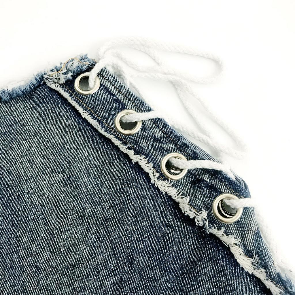 Quần short denim khóa kéo eo cao buộc dây thời trang đường phố phong cách thường ngày quyến rũ cho nữ