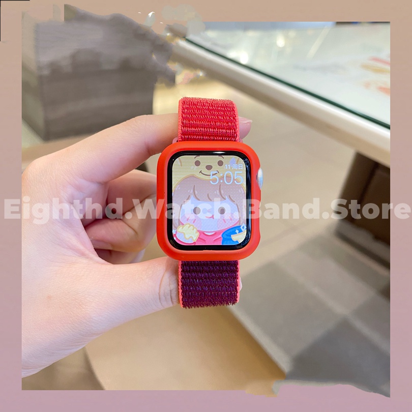 Ốp Bảo Vệ Mặt Đồng Hồ Thông Minh 2 Trong 1 Bằng Nylon + Kính Cường Lực Cho Smart Watch Series7 6 SE 5 4 3 2 1 Size 41mm 45mm 44mm 42mm 40mm 38mm