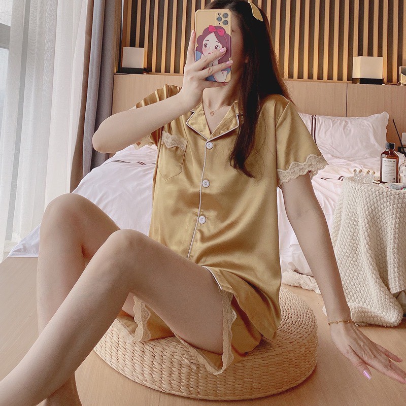 BỘ LỤA PIZAMA CỘC PHỐI REN 3 MÀU NỮ x | BigBuy360 - bigbuy360.vn