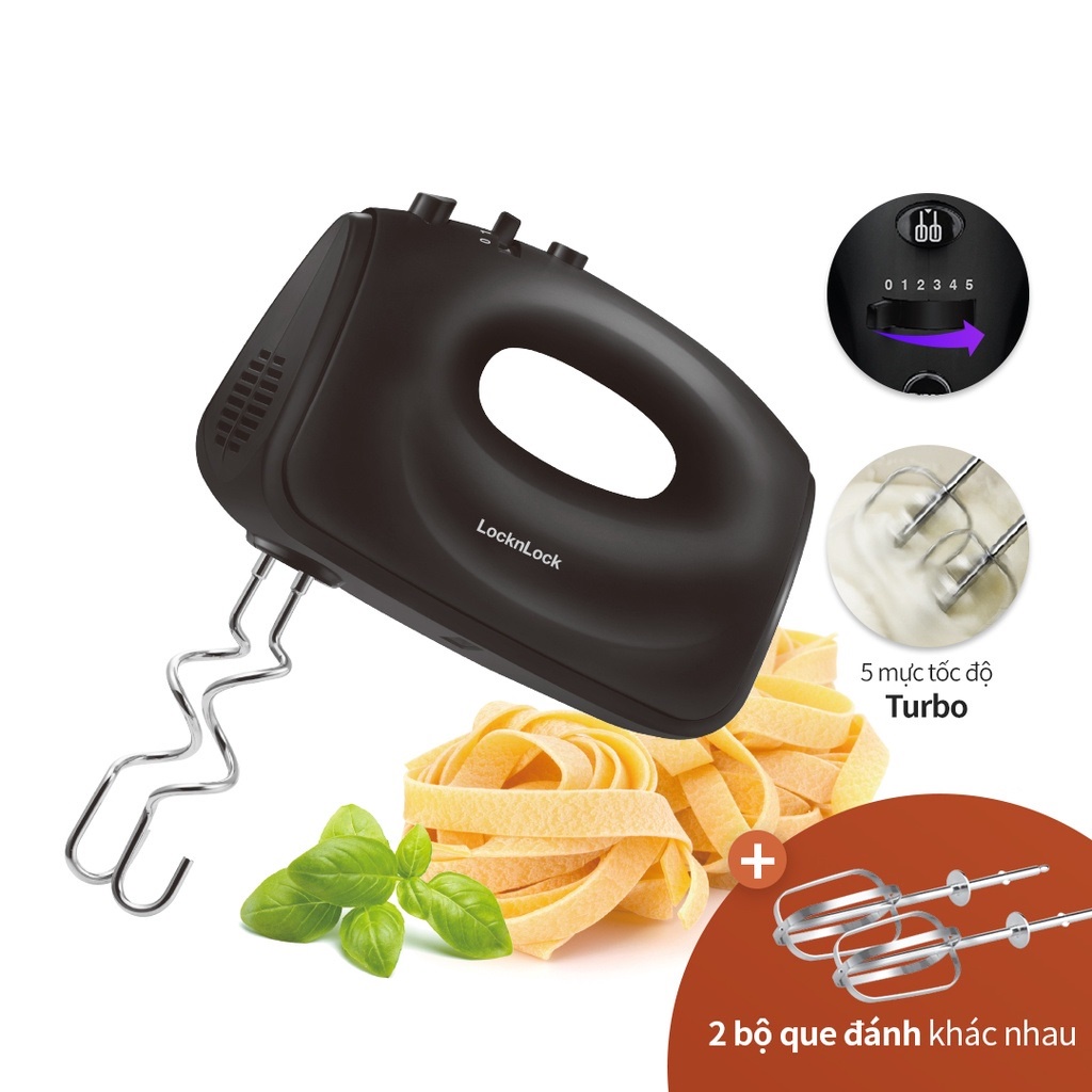 Máy đánh trứng Lock&amp;Lock Hand Mixer - màu xám đậm EJM501DGRY, Công suất 300w, bảo hành 12 tháng