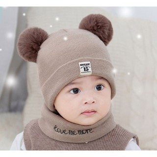 Mũ len tăm hai quả bông cho bé trai bé gái (sản phẩm chỉ có mũ không khăn)