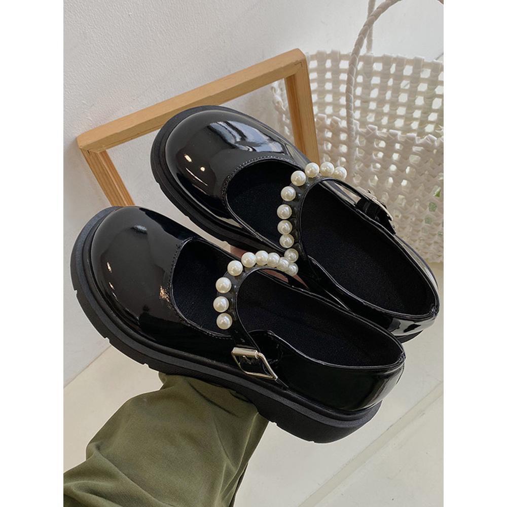 Giày Oxford / giày búp bê nữ đính ngọc trai độn đế 3cm phong cách ulzzzang