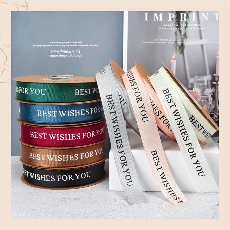 [Bán lẻ theo mét) Ruy băng gân Best wishes for you