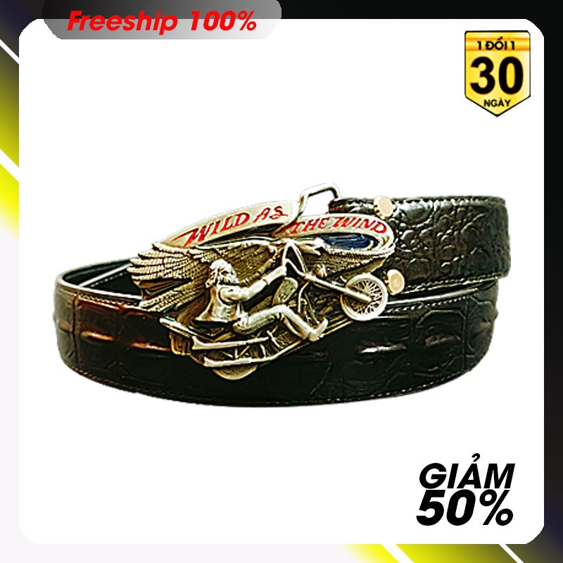 Thắt lưng nam da thật vân cá sấu lớp hai - khóa kim loại hình MOTO - Tặng đục bền đẹp kèm video sản phẩm