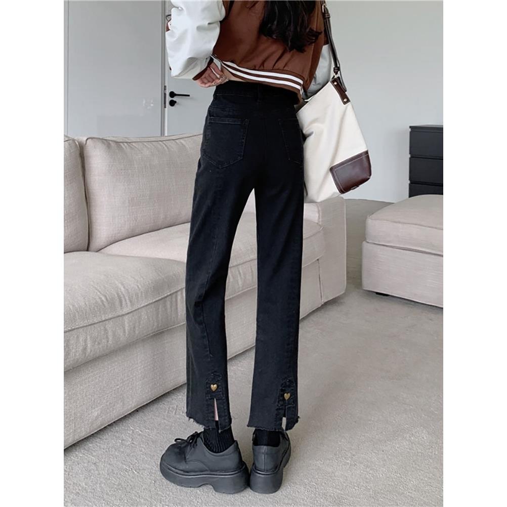 Quần Jean Đen Lưng Cao Xẻ Tà Size S-2Xl Cho Nữ