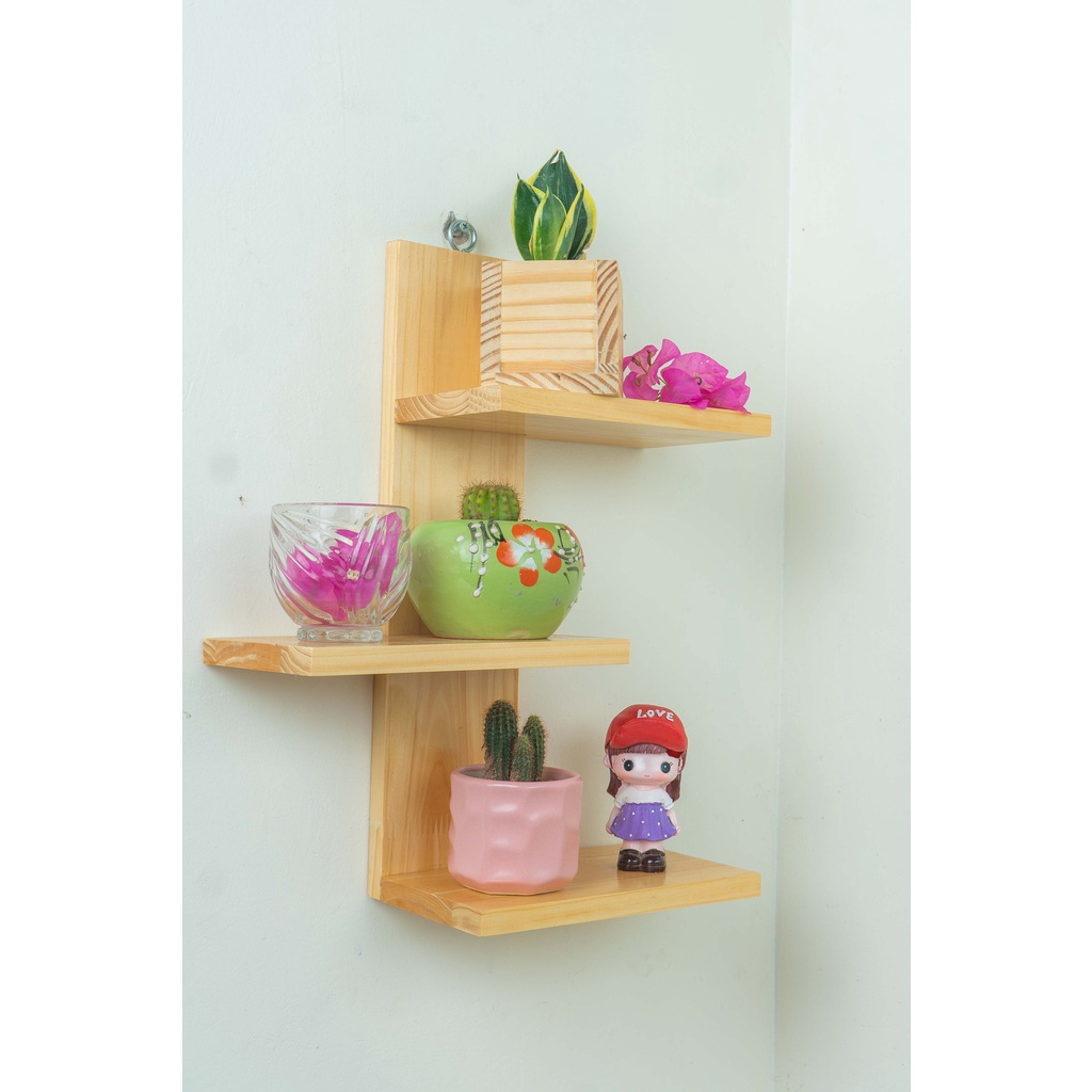 Giá treo kệ treo đồ lưu niệm hoa cây cảnh trong nhà đẹp kệ treo tường kích thước 10x40 và 10x20 3tầng