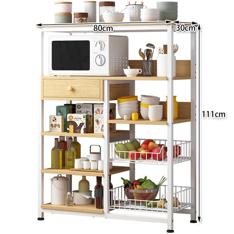 Giá đựng đồ nhà bếp đa chắc năng, Kệ Lò Vi Sóng, phong cách Bắc Âu, 80*30*111 - FU210