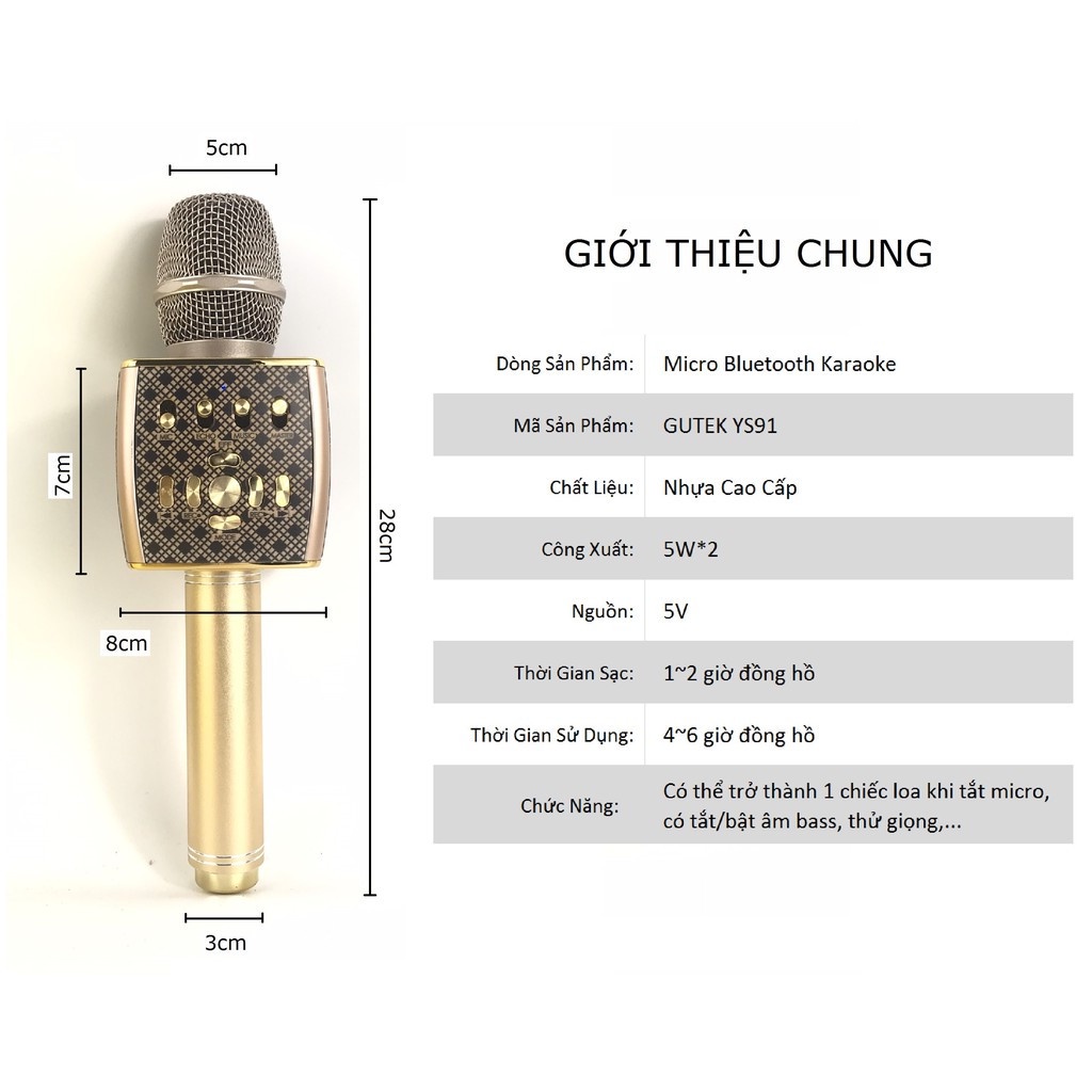 Micro karaoke bluetooth cầm tay mini GrownTech YS 96 đa năng kèm loa blutooth bass trầm ấm hỗ trợ ghi âm