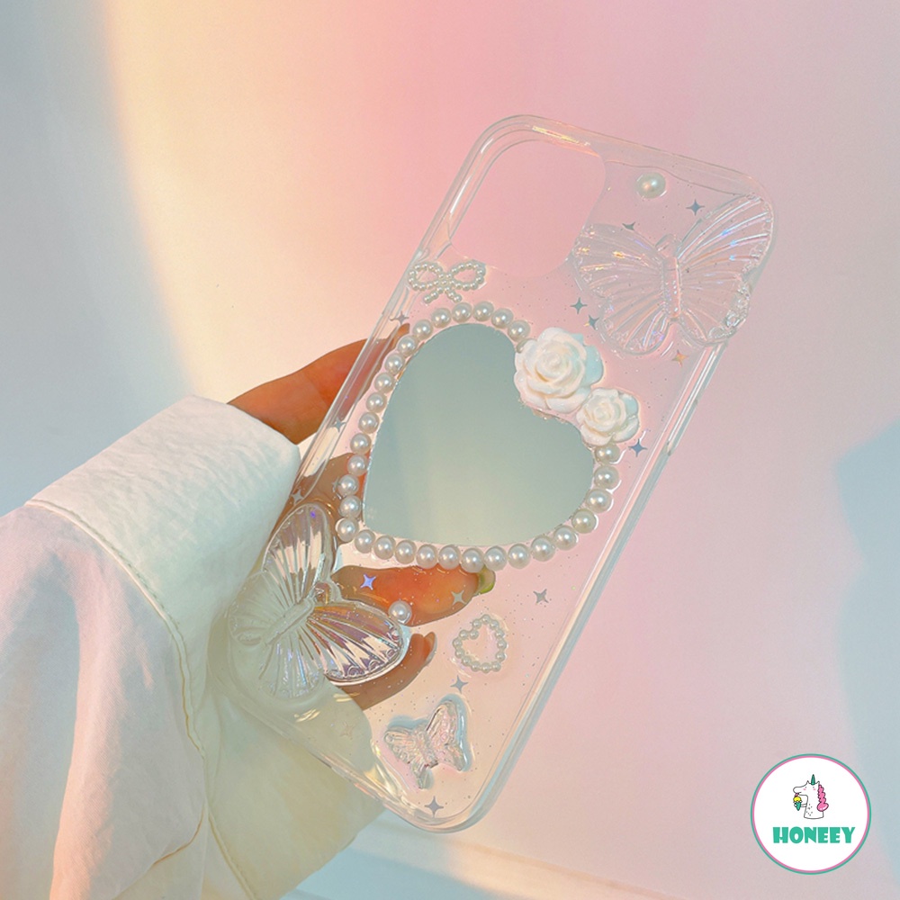 Ốp Điện Thoại TPU Mềm Mặt Gương Trang Điểm Hình Bướm 3D Cho iPhone 14 13 12 11 Pro Max X XS XR 8 7 Plus
