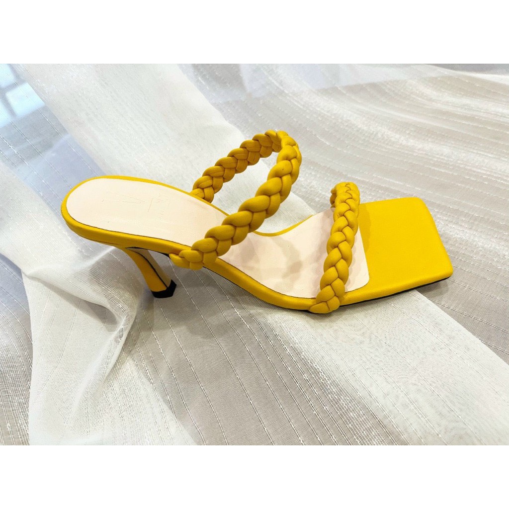 Guốc cao gót nữ đế vuông đẹp dáng dép sandal cao 7p 2 quai ngang tết bính S003
