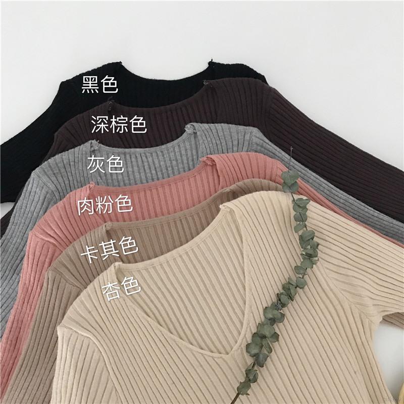 Áo Sweater Tay Dài Cổ Chữ V Thiết Kế Đơn Giản Phong Cách Hàn Quốc