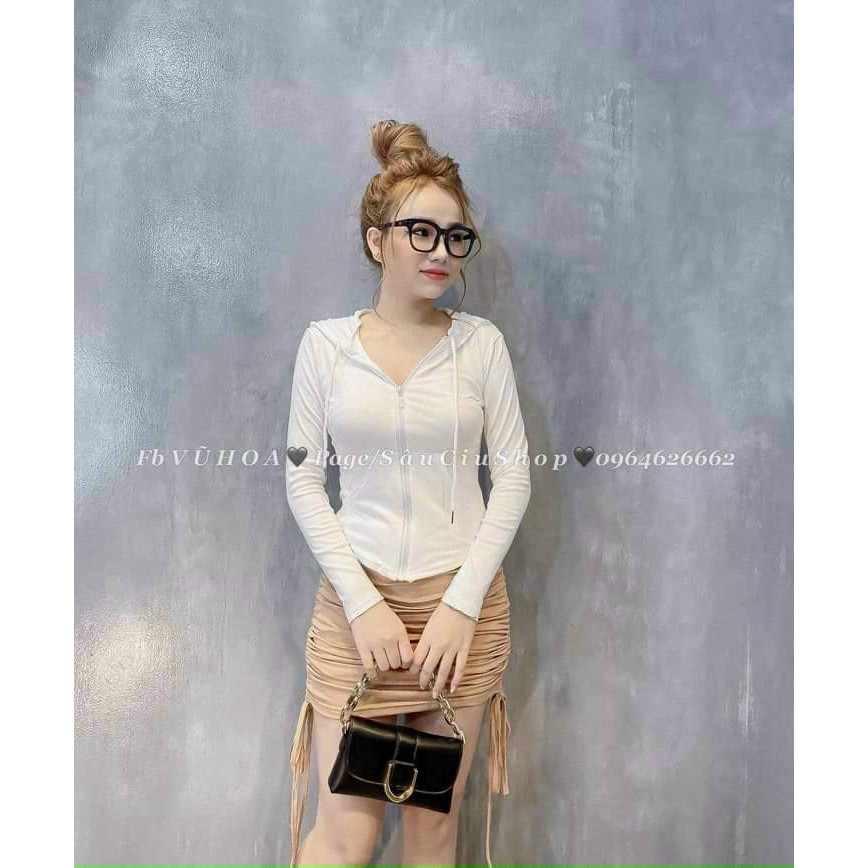 Set chân váy rút dây 2 bên kèm áo tay dài kiểu áo khoác xinh