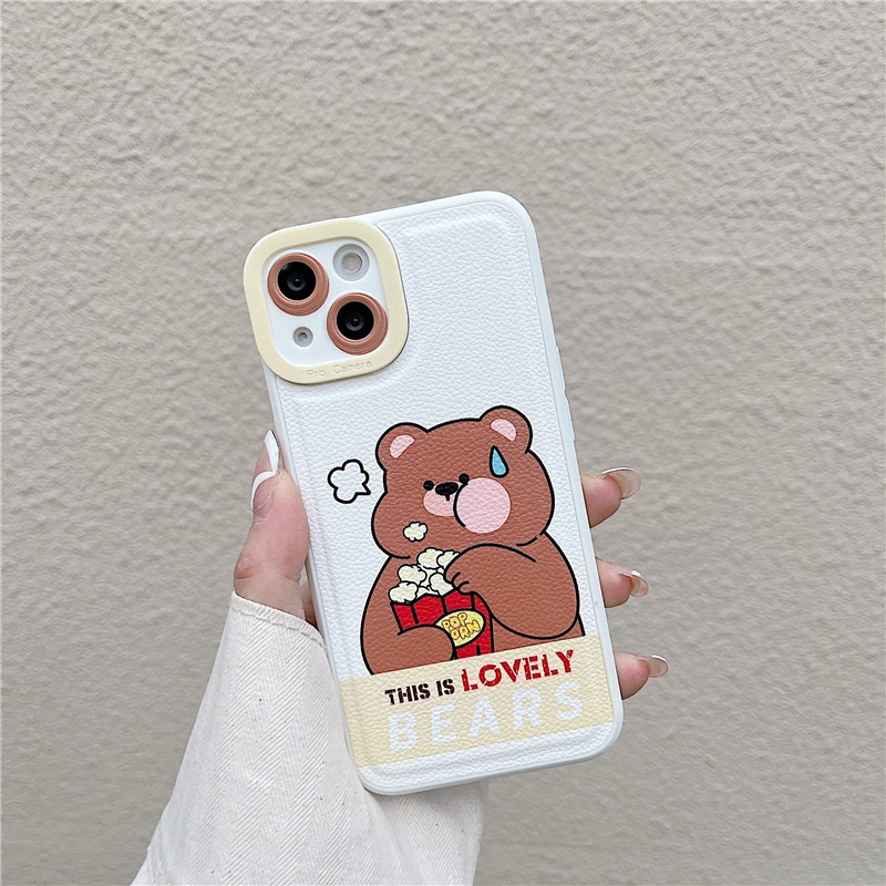 Ốp Điện Thoại Da Màu Trơn Hình Gấu Cho iphone7 / 7plus / 8 / 8plus / xs / 11 / 12 / 13 / pro / max / plus / promax