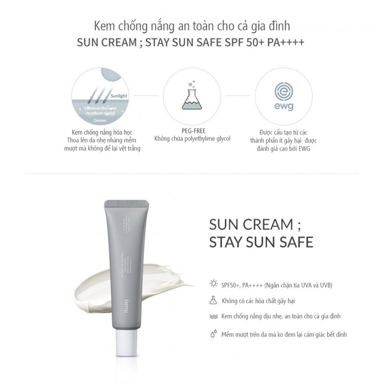 KEM CHỐNG NẮNG HUXLEY STAY SUN SAFE SPF50+ PA+++