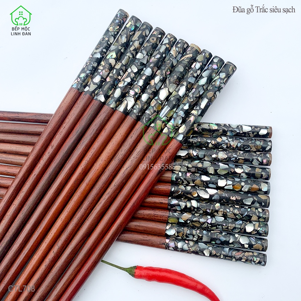 Đũa Gỗ Trắc Cẩn Vỏ Bào Ngư Tự Nhiên HAHANCO  Tán Sắc 7 Màu Đẹp