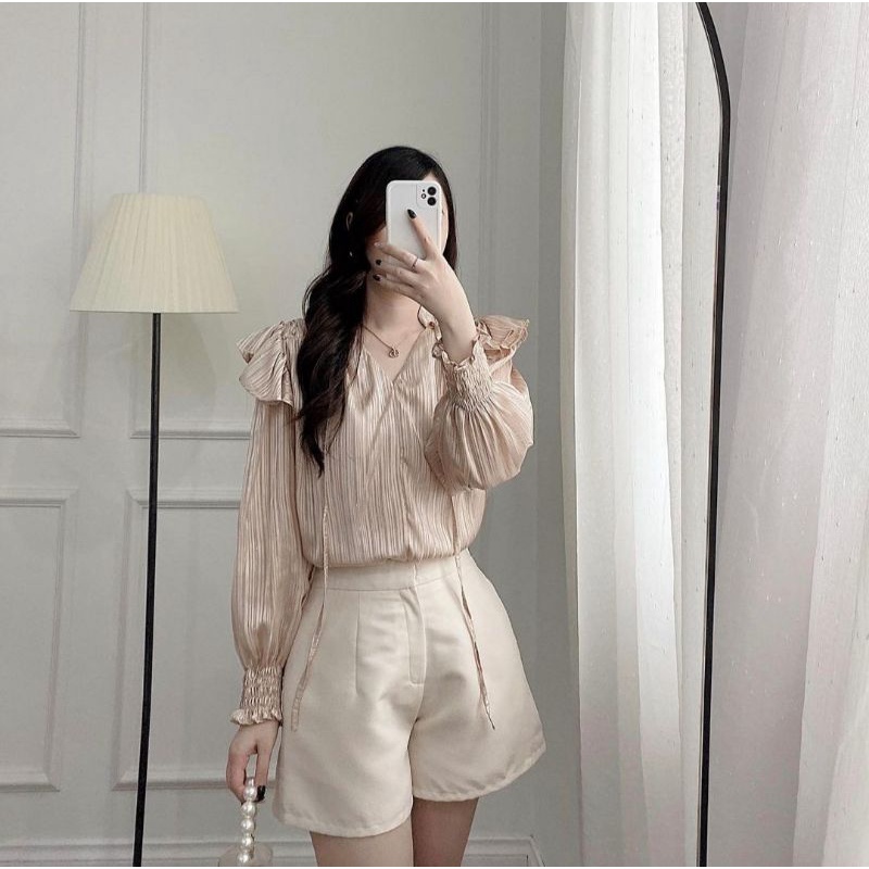 Áo tơ sọc nhũ cổ tay chun | BigBuy360 - bigbuy360.vn