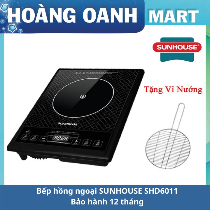 Bếp hồng ngoại SUNHOUSE SHD6011, bếp điện đơn đa năng Sunhouse, có hẹn giờ - Tặng kèm vỉ nướng - Bảo hành 12 tháng