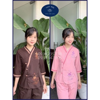 Áo lam phật tử đi chùa cài xéo thêu sen