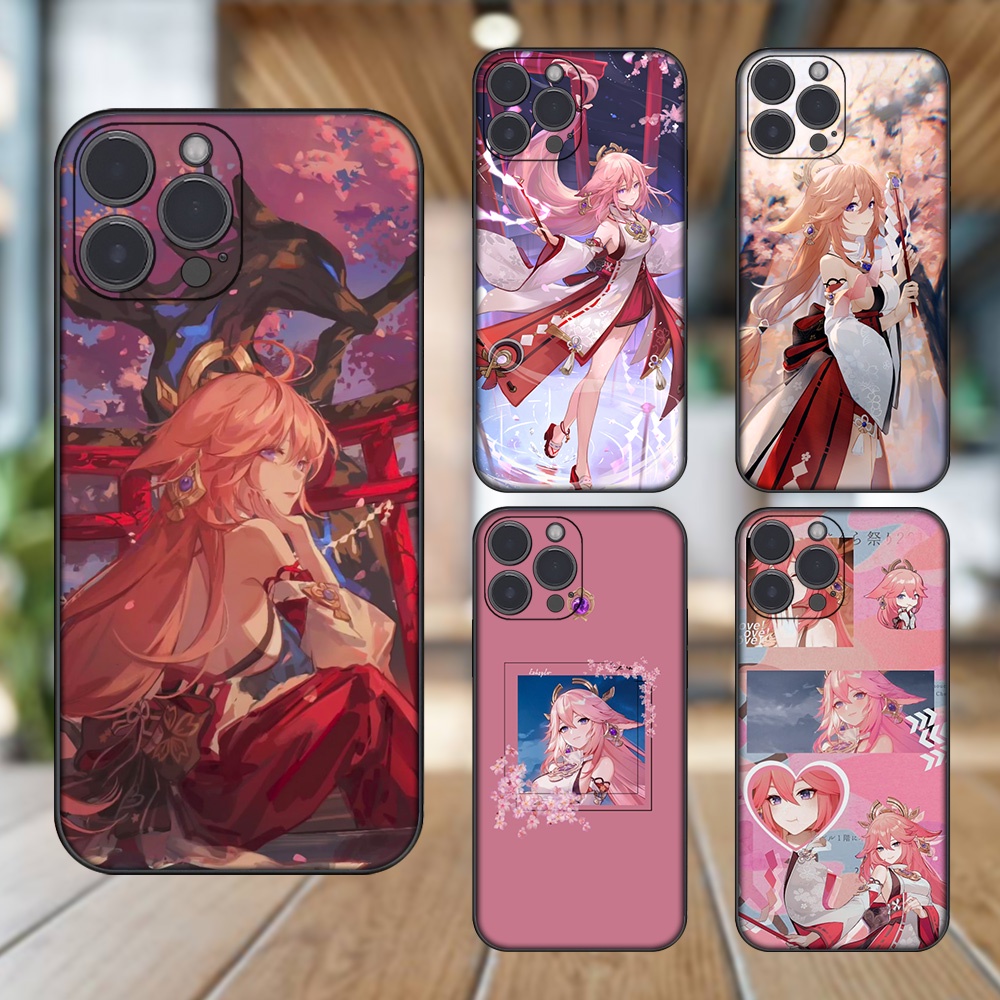 Ốp lưng iPhone 13 Pro Max dẻo đen cạnh vuông in hình Yae Miko Genshin Impact