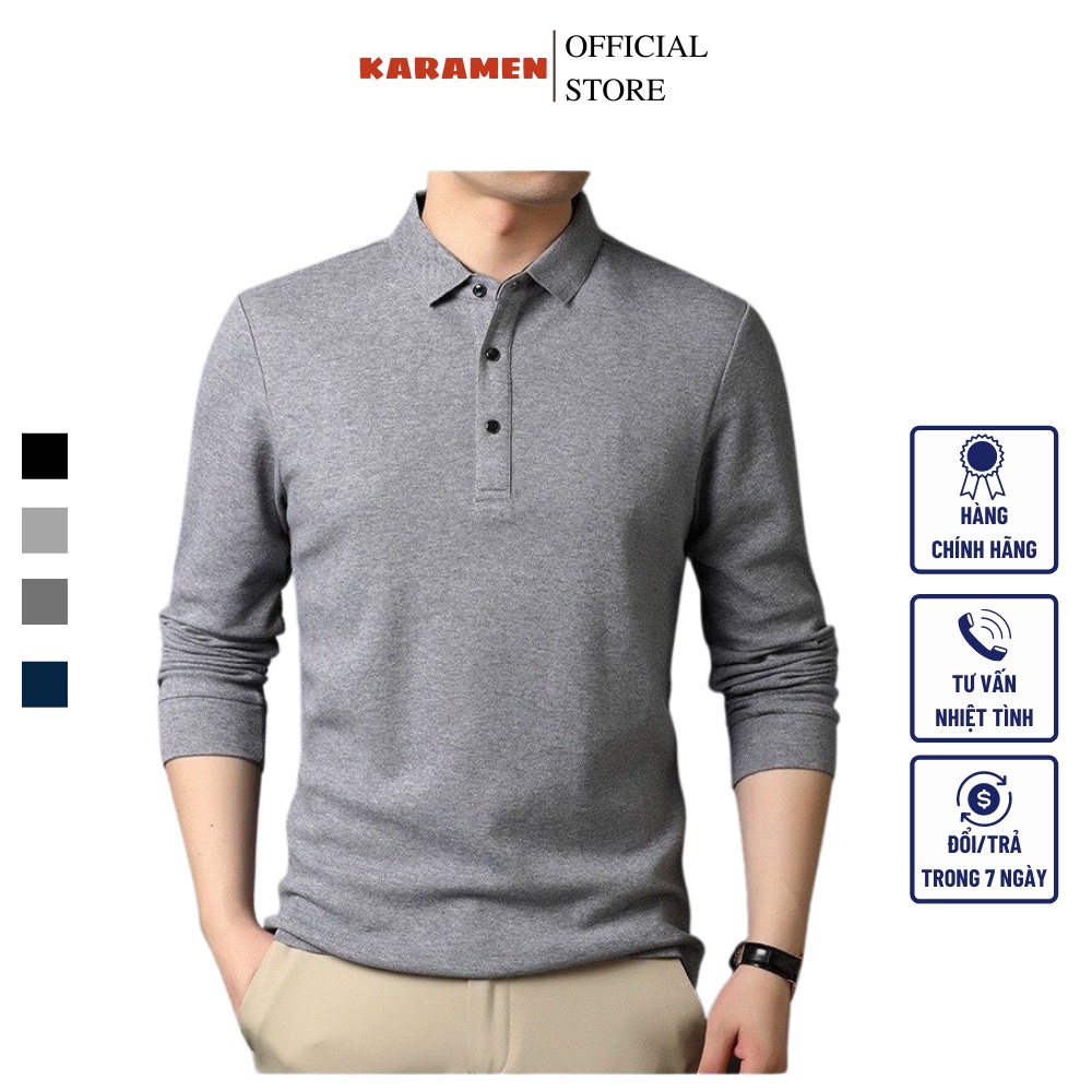 Áo polo nam dài tay cổ bẻ trơn vải cá sấu trẻ trung 5 màu cơ bản KARAMAN