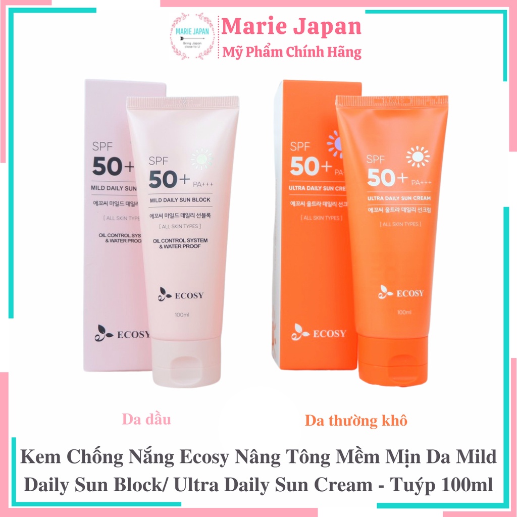 Kem Chống Nắng Ecosy Nâng Tông Mềm Mịn Da Mild Daily Sun Block/ Ultra Daily Sun Cream