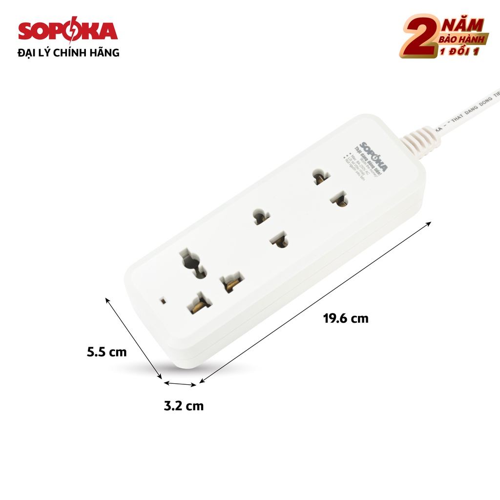 Ổ cắm điện đa năng Sopoka chịu tải 2200W 3C2 chống va đập, chịu nhiệt, nhỏ gọn, an toàn