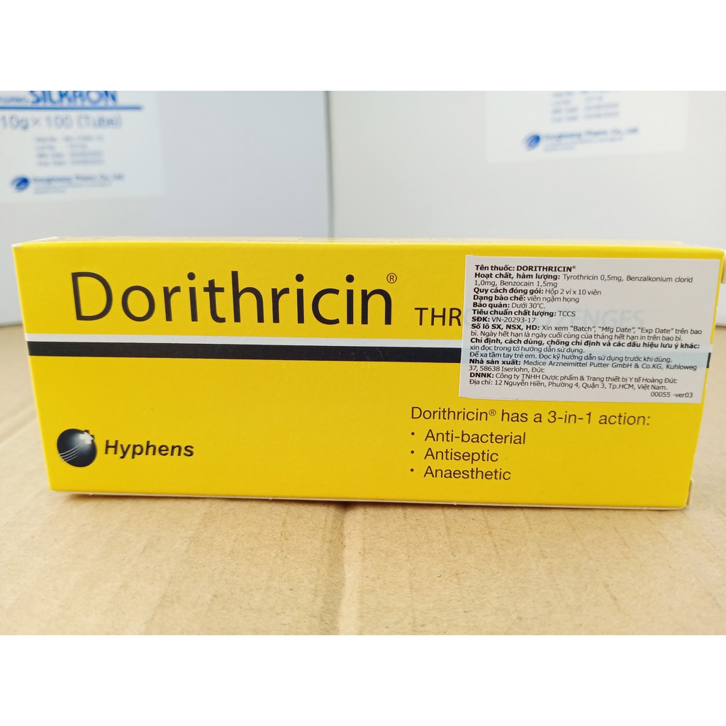 Viên ngậm kháng khuẩn Dorithricin hộp 20 viên giảm viêm họng