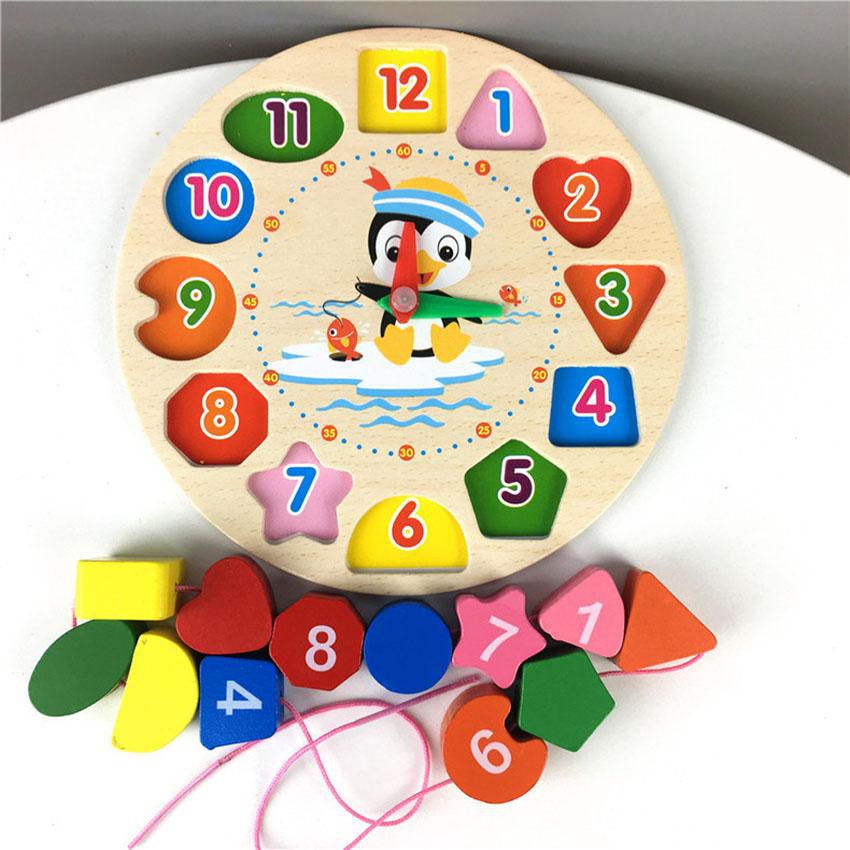 [Sale off 50%] Đồng hồ Gỗ xếp hình (Kèm dây xâu chuỗi hạt) - Đồ chơi gỗ Baby Toys- 003
