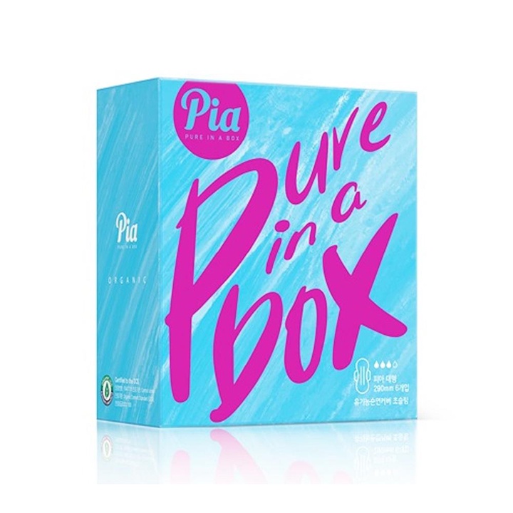 Hộp 6 Miếng Băng Vệ Sinh Có Cánh Pia PURE IN A BOX Organic Sanitary Pads Heavy Flow 29cm