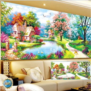Tranh đính đá Phong cảnh đồng quê kt 120x60cm