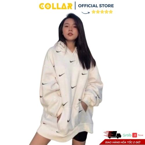 Áo hoodie nam nữ COLLAR họa tiết vảy full logo có mũ form rộng 2 màu trắng và đen đơn giản dễ mix